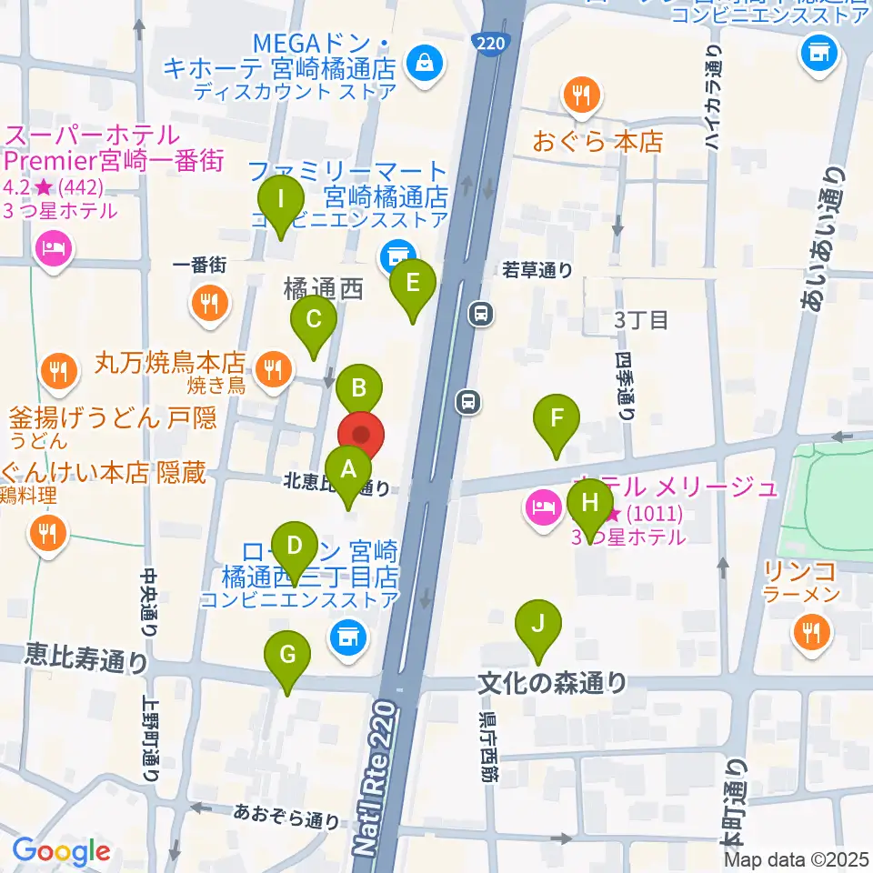 宮崎ライブハウス絃周辺の駐車場・コインパーキング一覧地図