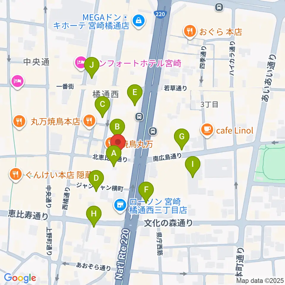 宮崎ライブハウス絃周辺の駐車場・コインパーキング一覧地図