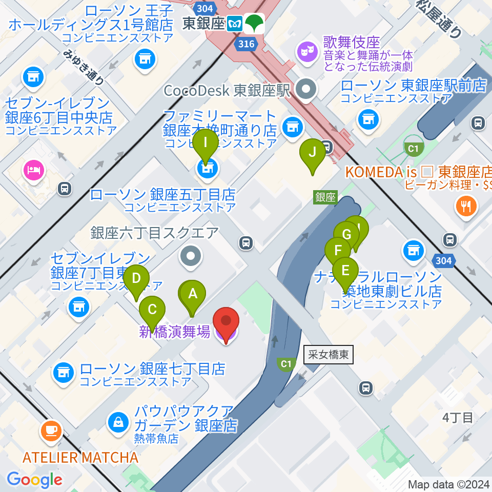 新橋演舞場周辺の駐車場・コインパーキング一覧地図