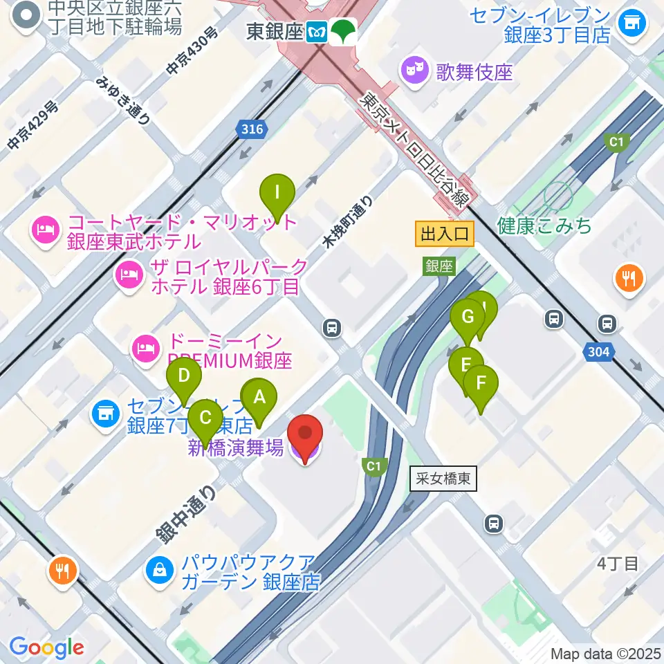 新橋演舞場周辺の駐車場・コインパーキング一覧地図