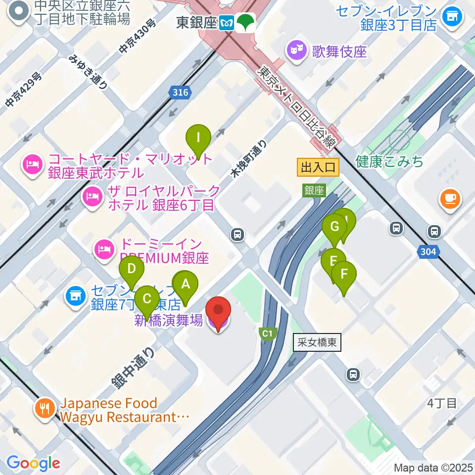 新橋演舞場周辺の駐車場・コインパーキング一覧地図