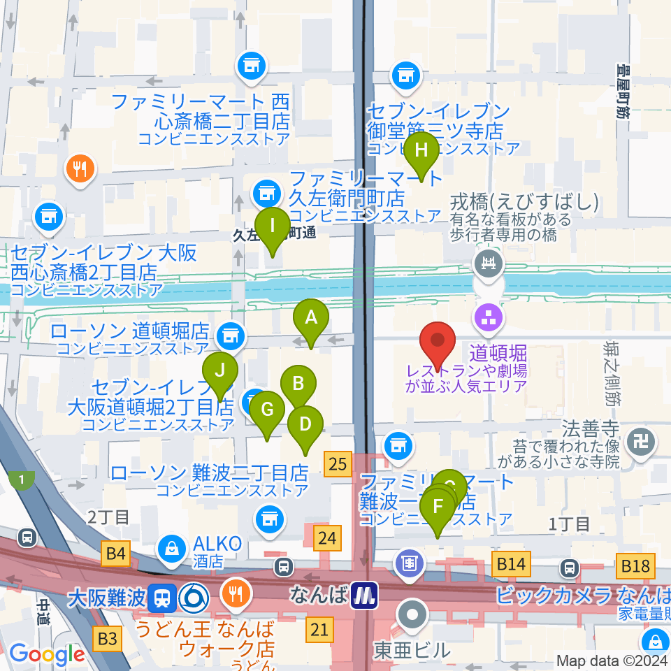 大阪松竹座周辺の駐車場・コインパーキング一覧地図