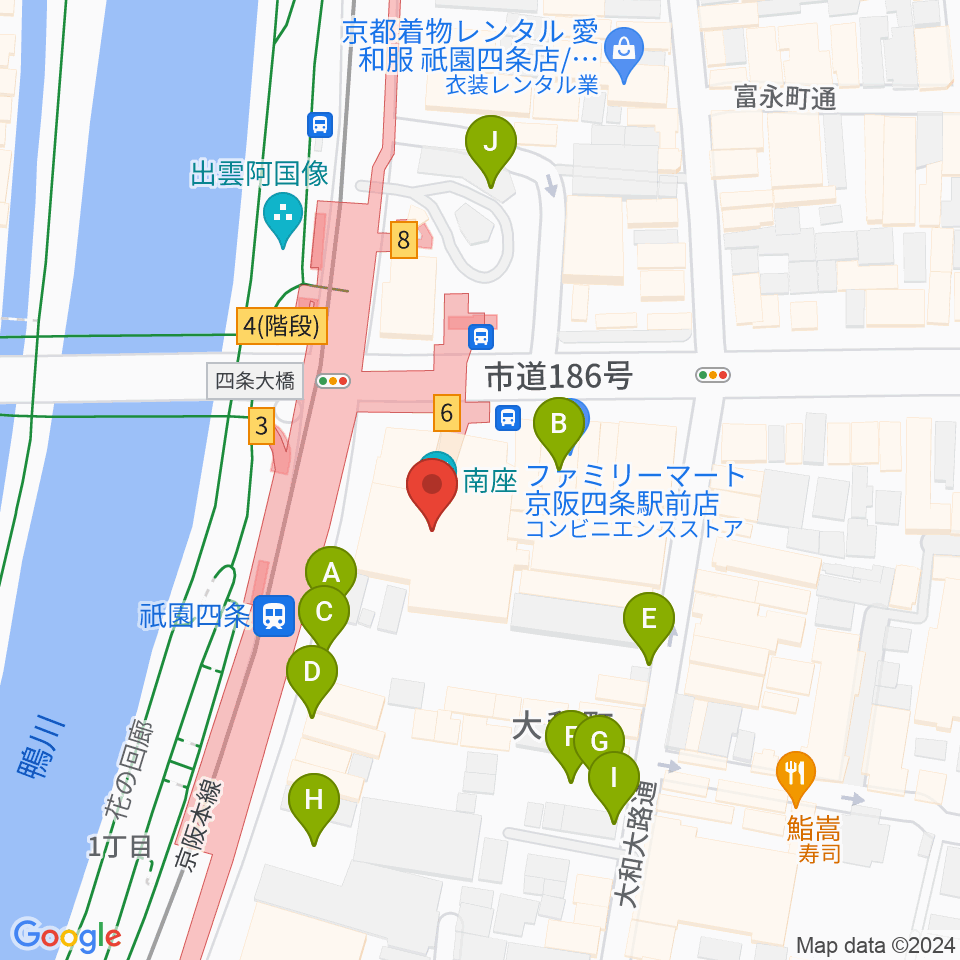 京都四條南座周辺の駐車場・コインパーキング一覧地図