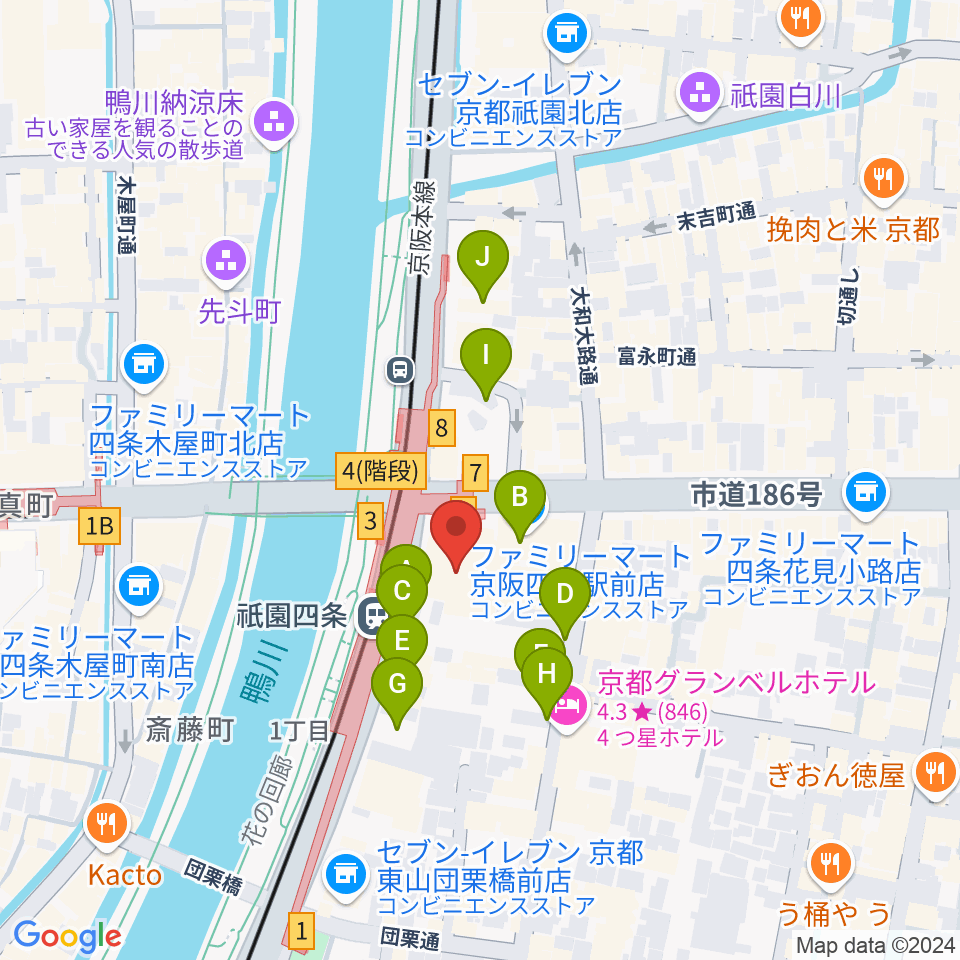 京都四條南座周辺の駐車場・コインパーキング一覧地図