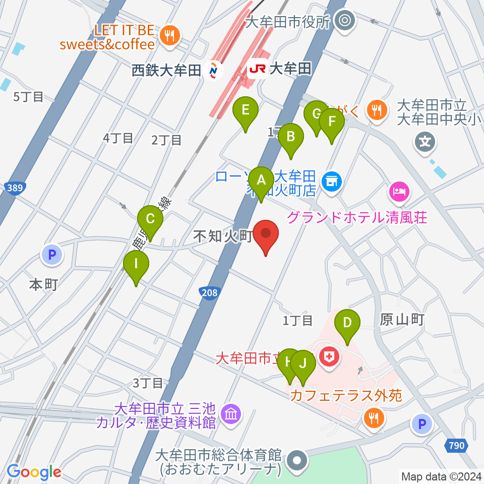 大牟田文化会館周辺の駐車場・コインパーキング一覧地図