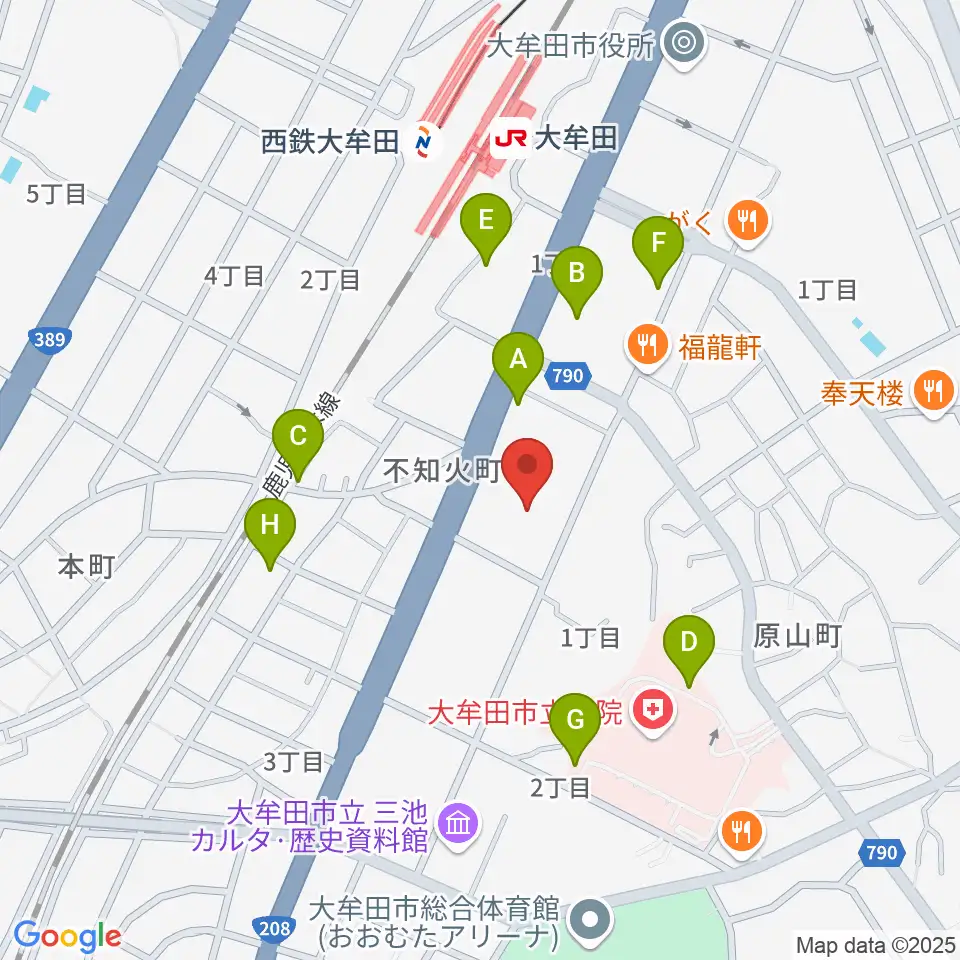 大牟田文化会館周辺の駐車場・コインパーキング一覧地図