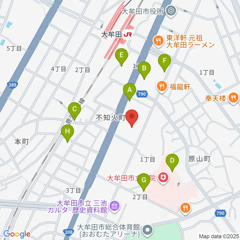 大牟田文化会館周辺の駐車場・コインパーキング一覧地図