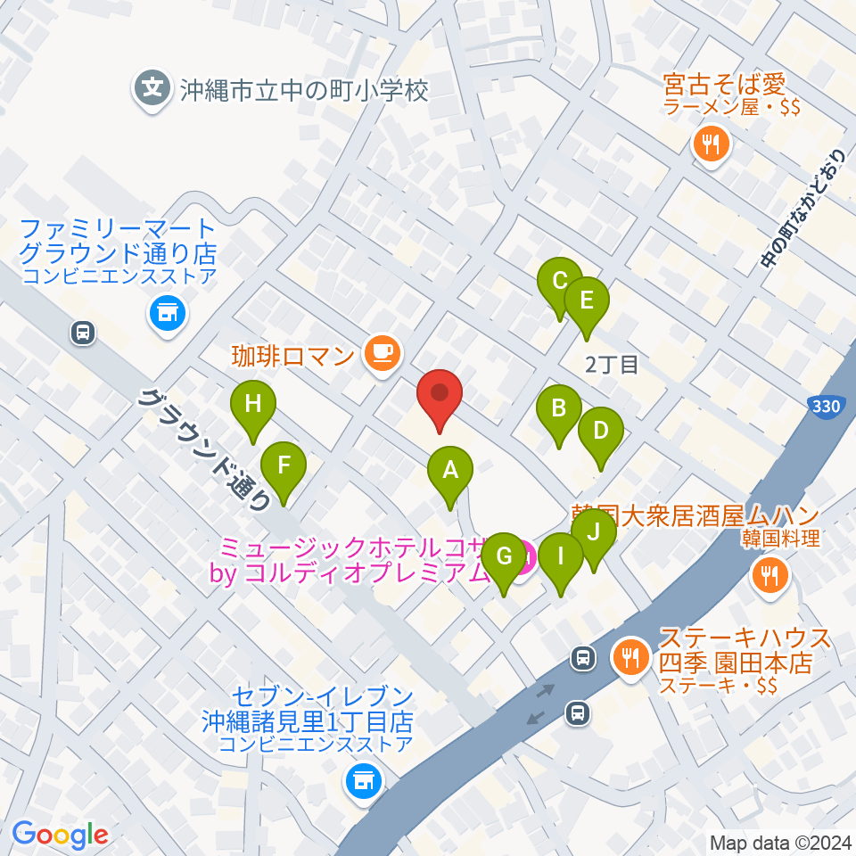 沖縄市立芸能館周辺の駐車場・コインパーキング一覧地図