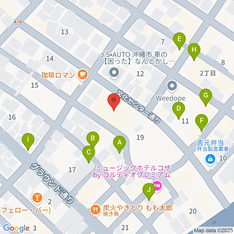 沖縄市立芸能館周辺の駐車場・コインパーキング一覧地図