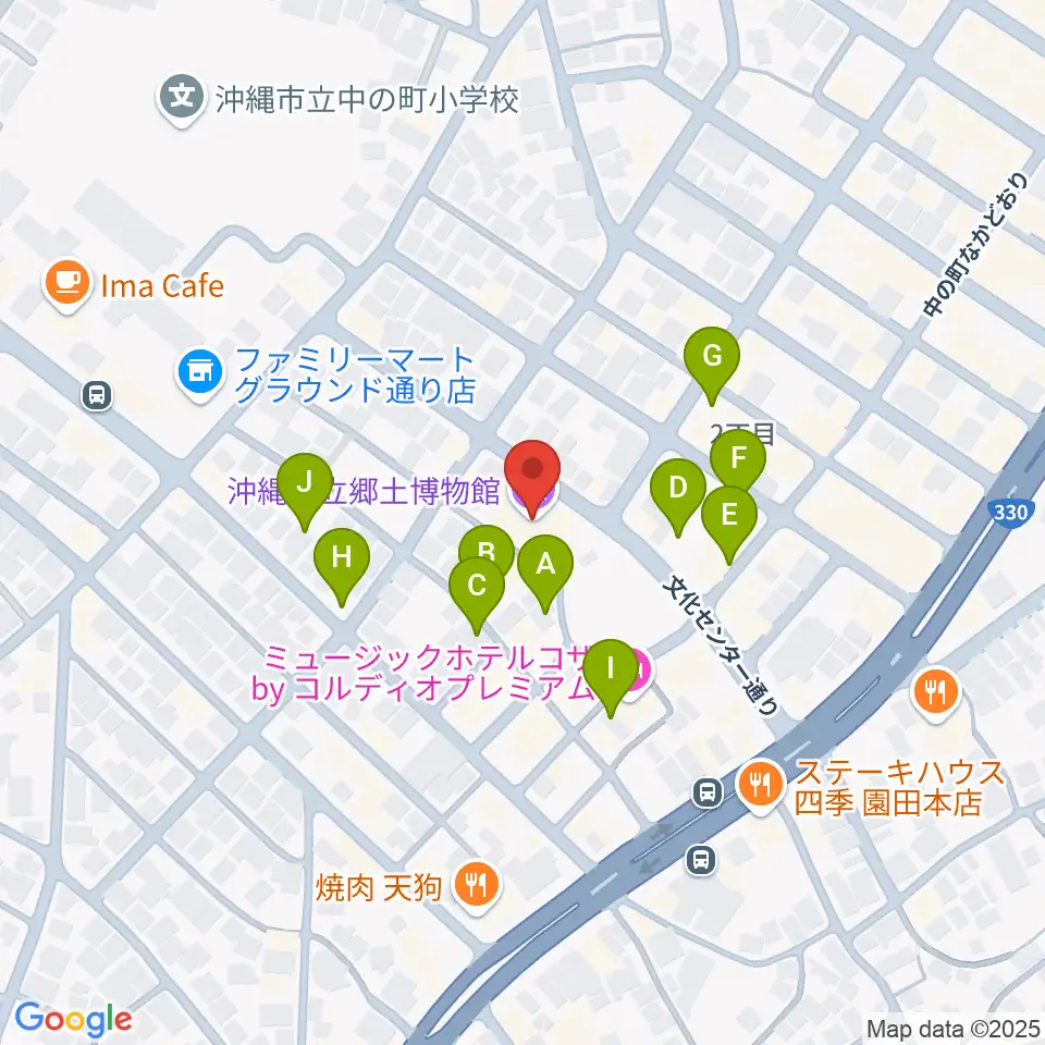 沖縄市立芸能館周辺の駐車場・コインパーキング一覧地図