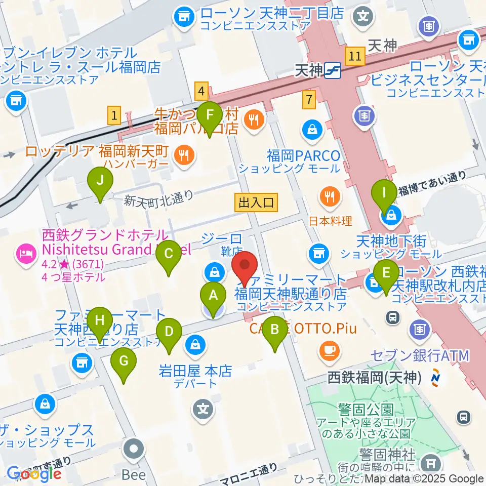 島村楽器 岩田屋福岡店周辺の駐車場・コインパーキング一覧地図