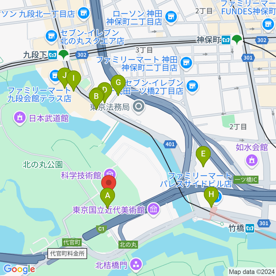 科学技術館周辺の駐車場・コインパーキング一覧地図