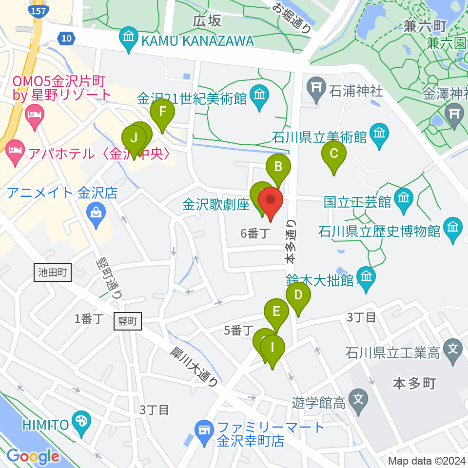 金沢歌劇座周辺の駐車場・コインパーキング一覧地図