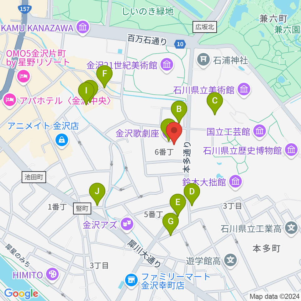 金沢歌劇座周辺の駐車場・コインパーキング一覧地図