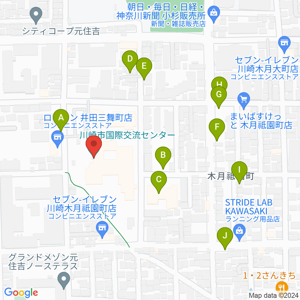 川崎市国際交流センター周辺の駐車場・コインパーキング一覧地図