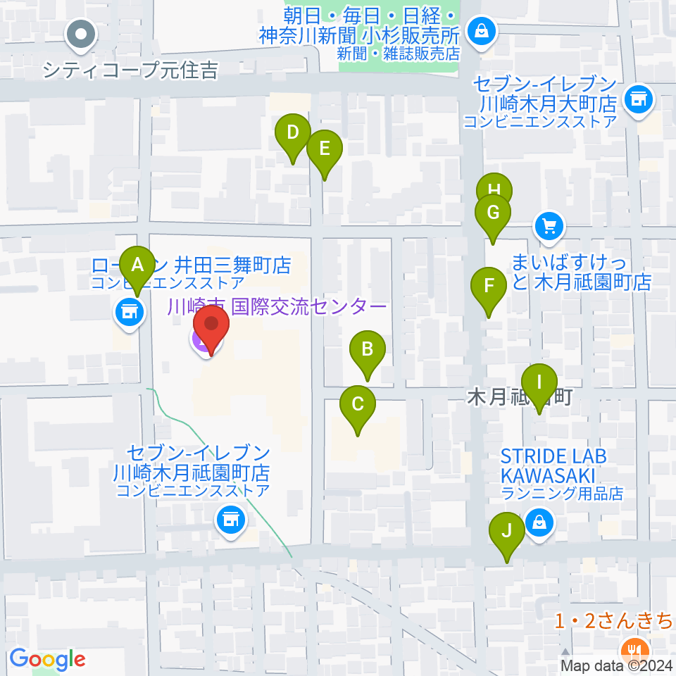 川崎市国際交流センター周辺の駐車場・コインパーキング一覧地図