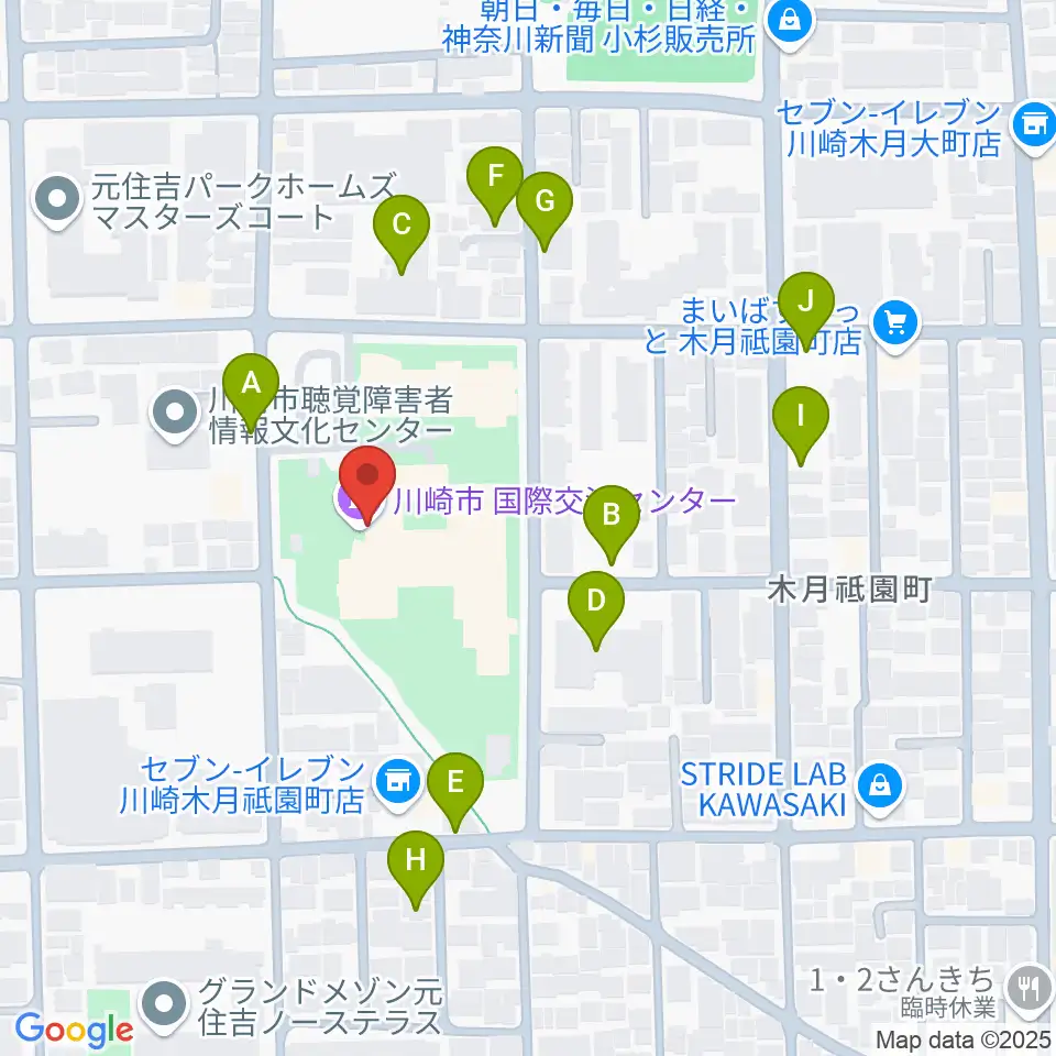 川崎市国際交流センター周辺の駐車場・コインパーキング一覧地図