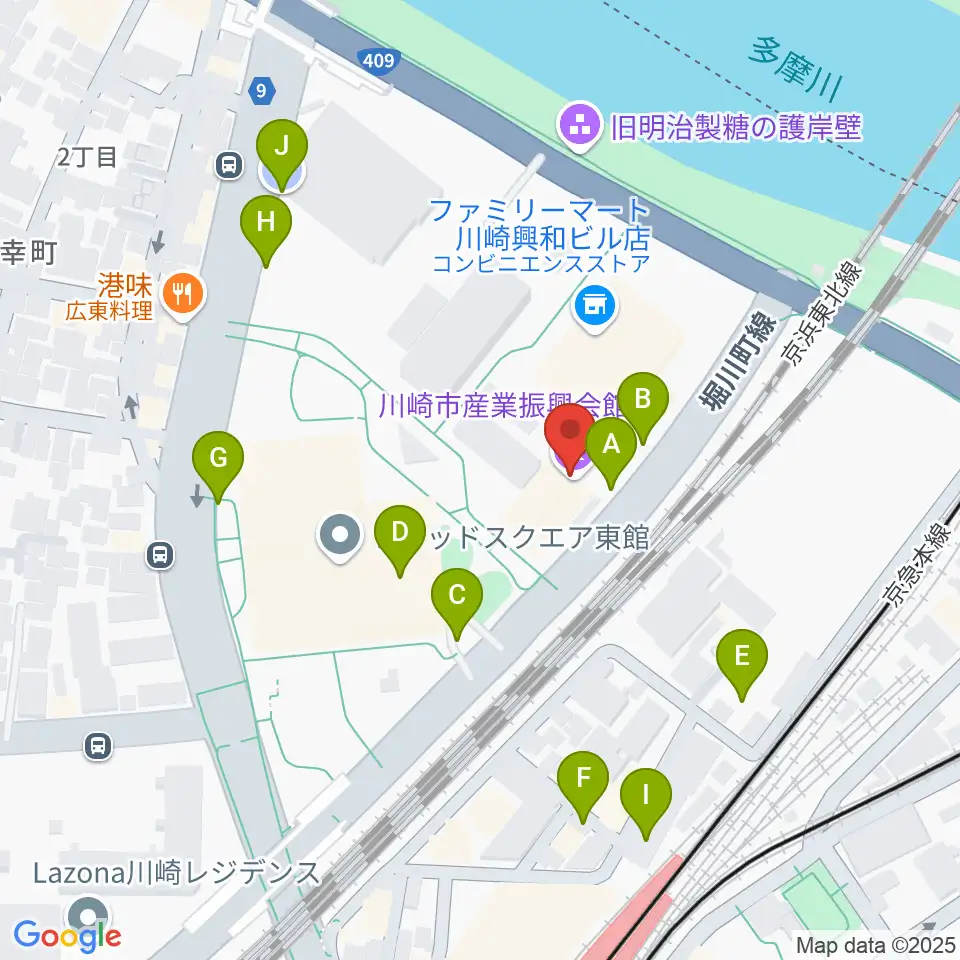川崎市産業振興会館周辺の駐車場・コインパーキング一覧地図