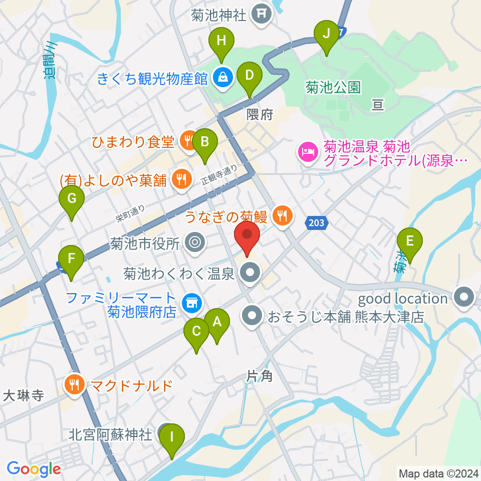 菊池市文化会館周辺の駐車場・コインパーキング一覧地図