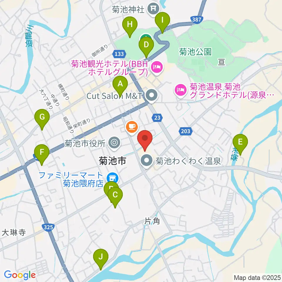 菊池市文化会館周辺の駐車場・コインパーキング一覧地図