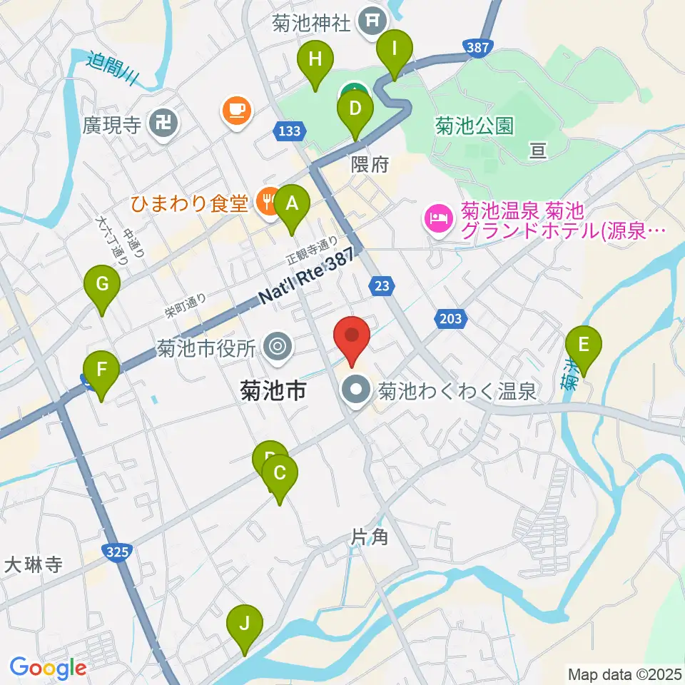 菊池市文化会館周辺の駐車場・コインパーキング一覧地図