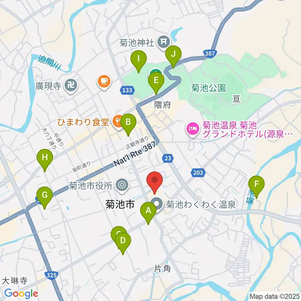 菊池市文化会館周辺の駐車場・コインパーキング一覧地図