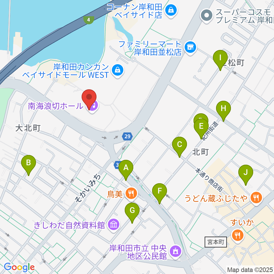 南海浪切ホール スタジオ周辺の駐車場・コインパーキング一覧地図