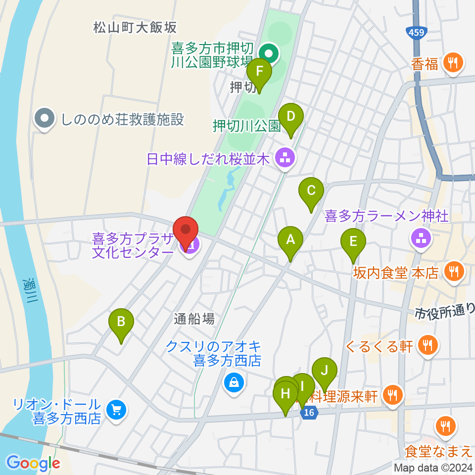 喜多方プラザ文化センター周辺の駐車場・コインパーキング一覧地図