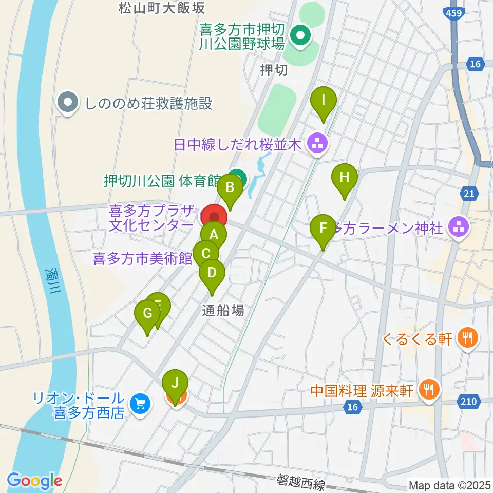 喜多方プラザ文化センター周辺の駐車場・コインパーキング一覧地図