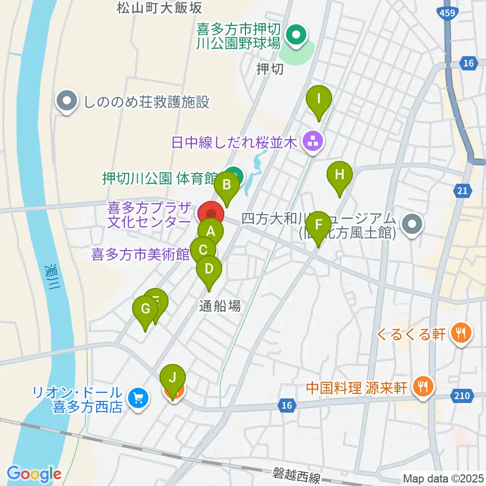 喜多方プラザ文化センター周辺の駐車場・コインパーキング一覧地図