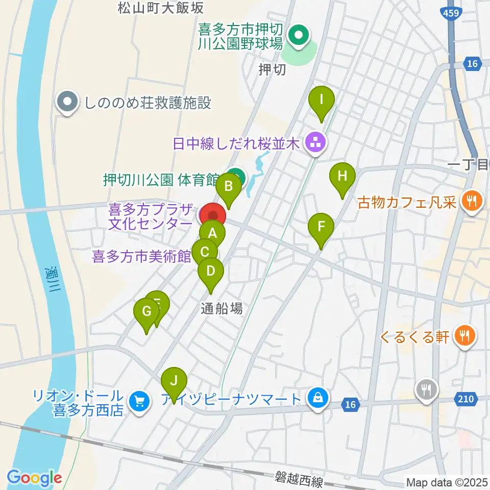 喜多方プラザ文化センター周辺の駐車場・コインパーキング一覧地図