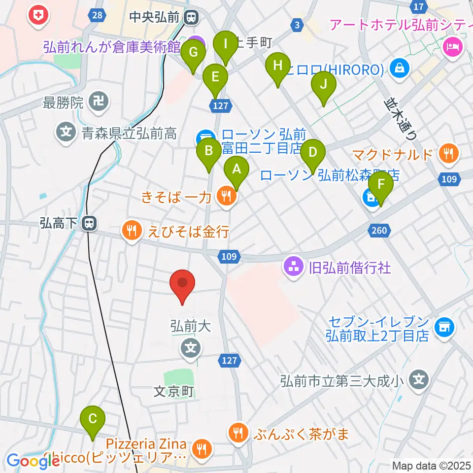 弘前大学創立50周年記念会館周辺の駐車場・コインパーキング一覧地図