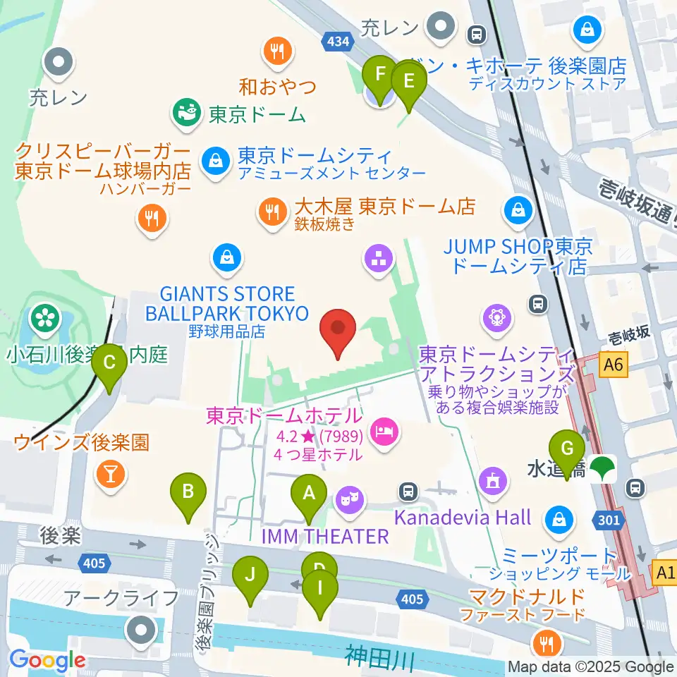 東京ドームシティプリズムホール周辺の駐車場・コインパーキング一覧地図
