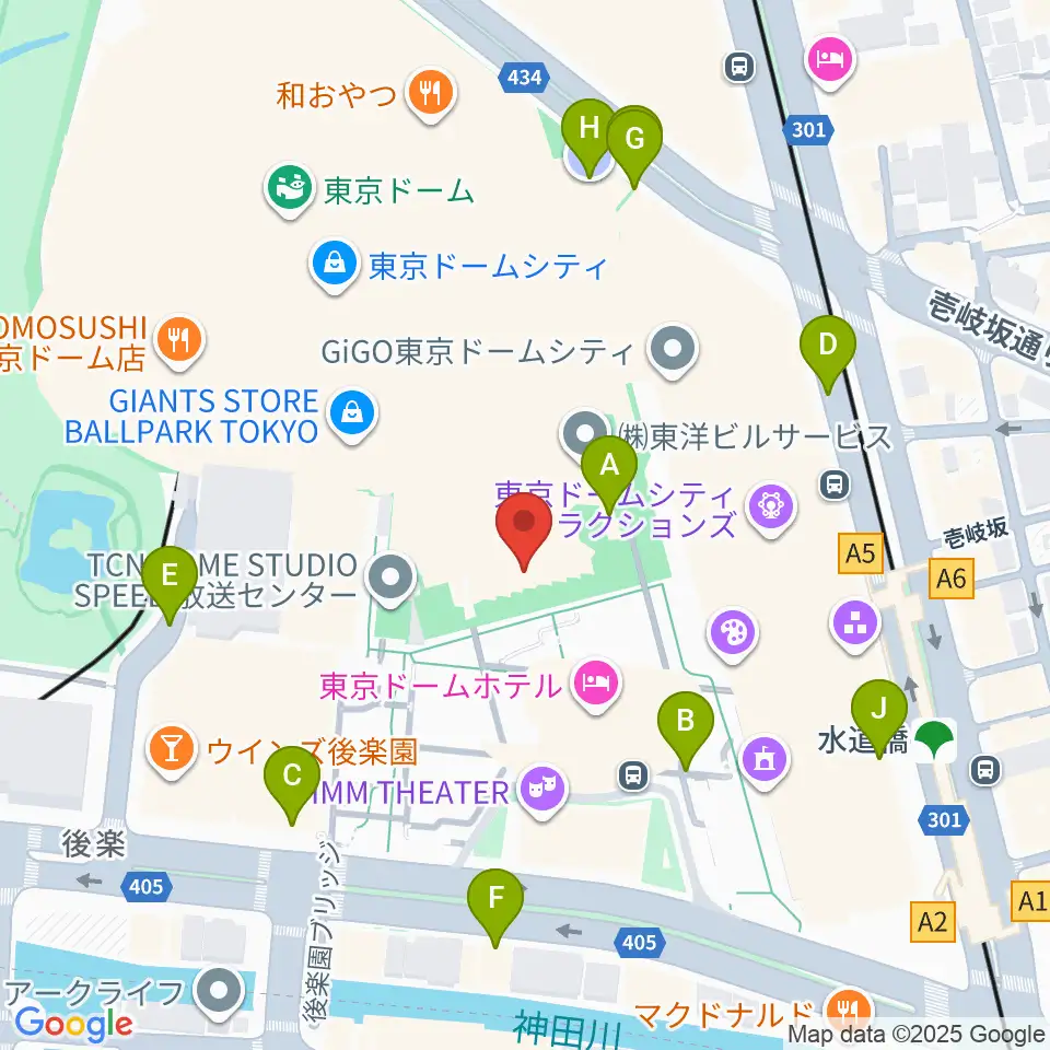 東京ドームシティプリズムホール周辺の駐車場・コインパーキング一覧地図