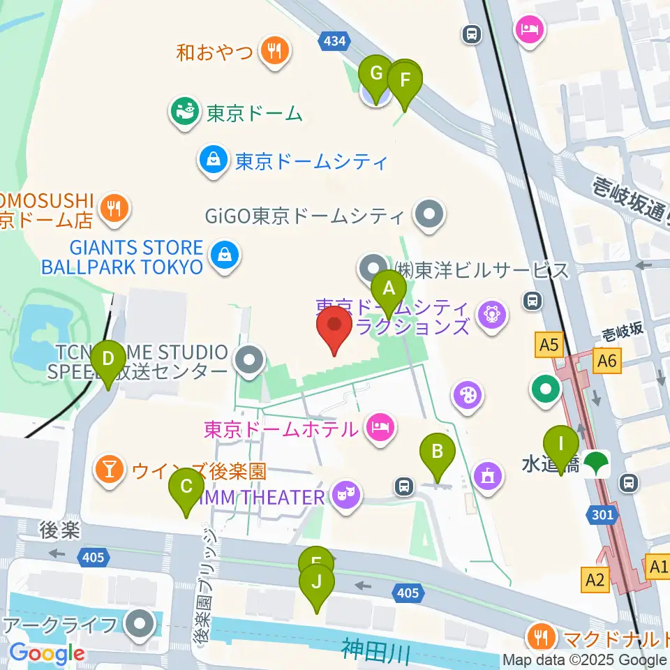 東京ドームシティプリズムホール周辺の駐車場・コインパーキング一覧地図