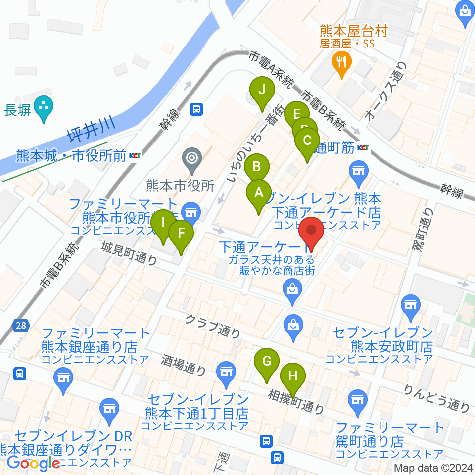 島村楽器 COCOSA熊本店周辺の駐車場・コインパーキング一覧地図