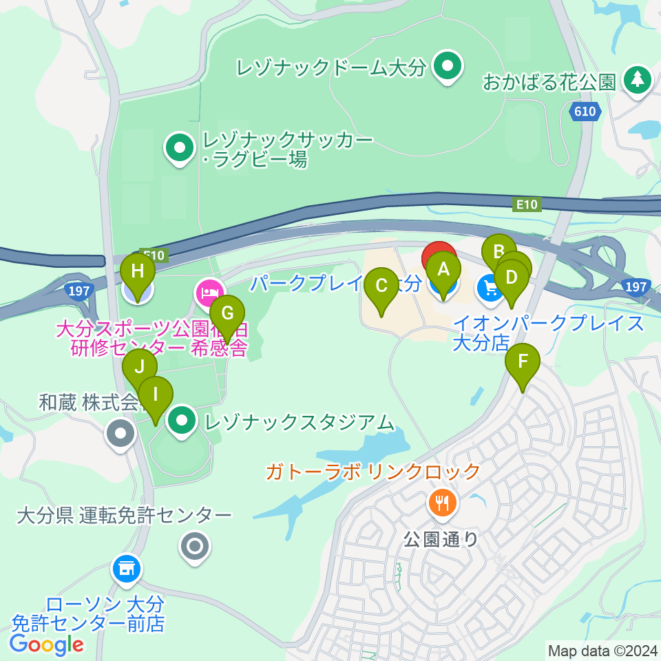 島村楽器 パークプレイス大分店周辺の駐車場・コインパーキング一覧地図