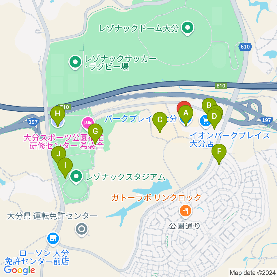 島村楽器 パークプレイス大分店周辺の駐車場・コインパーキング一覧地図