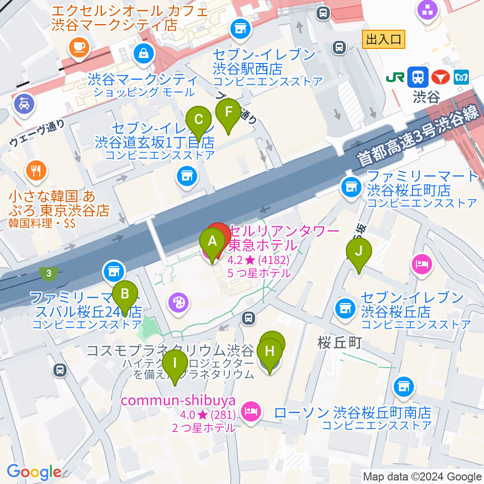 セルリアンタワー能楽堂周辺の駐車場・コインパーキング一覧地図