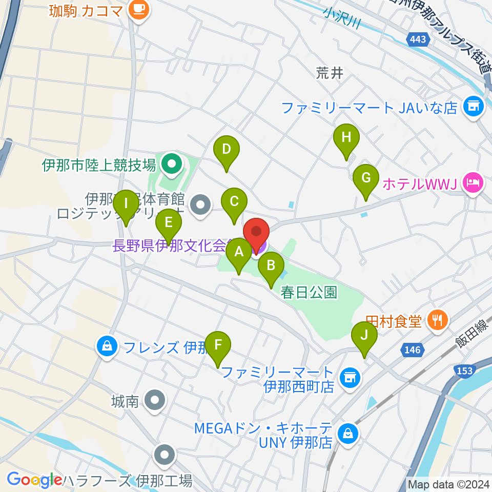 長野県伊那文化会館周辺の駐車場・コインパーキング一覧地図