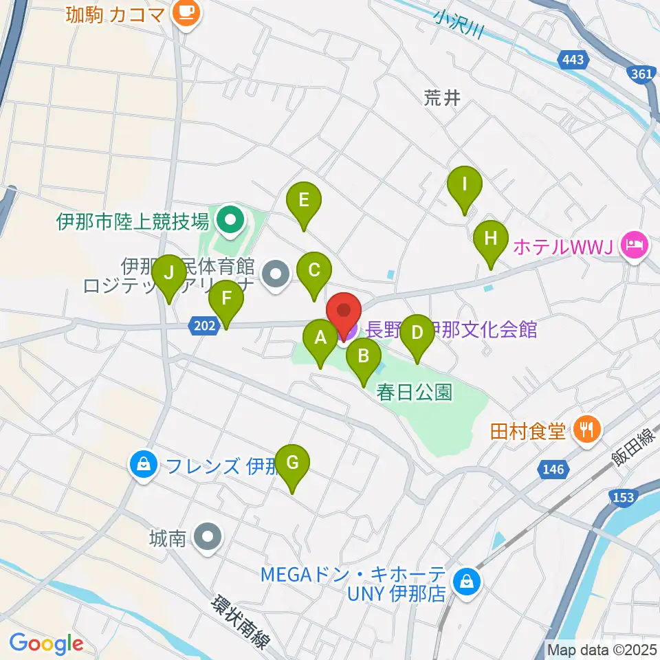 長野県伊那文化会館周辺の駐車場・コインパーキング一覧地図