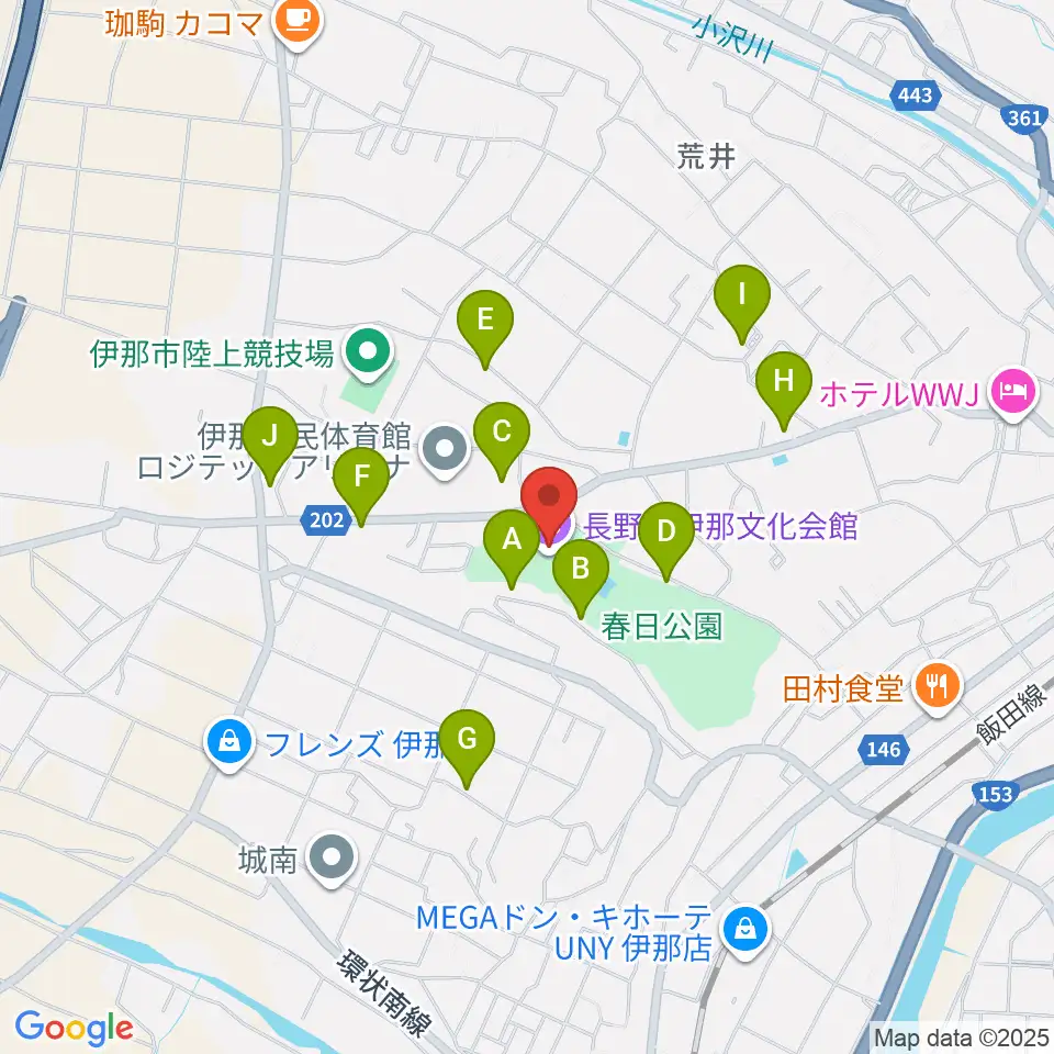 長野県伊那文化会館周辺の駐車場・コインパーキング一覧地図