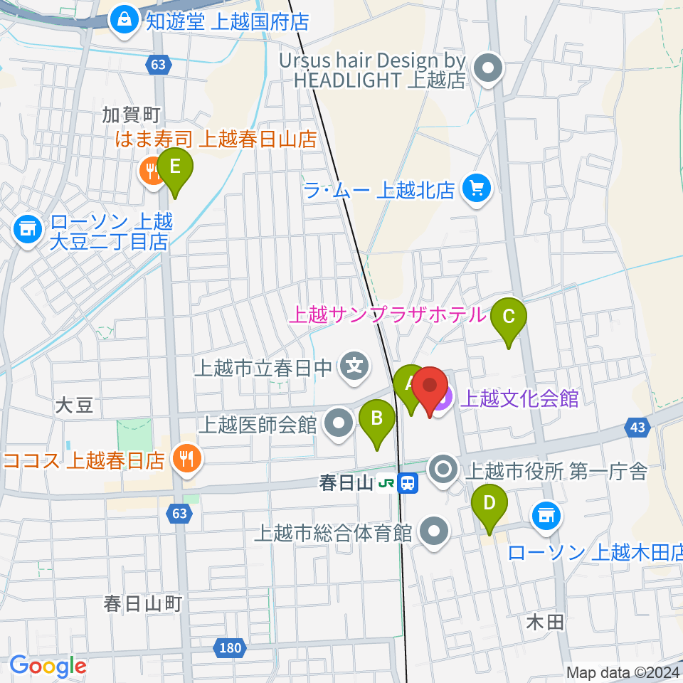 上越文化会館周辺の駐車場・コインパーキング一覧地図