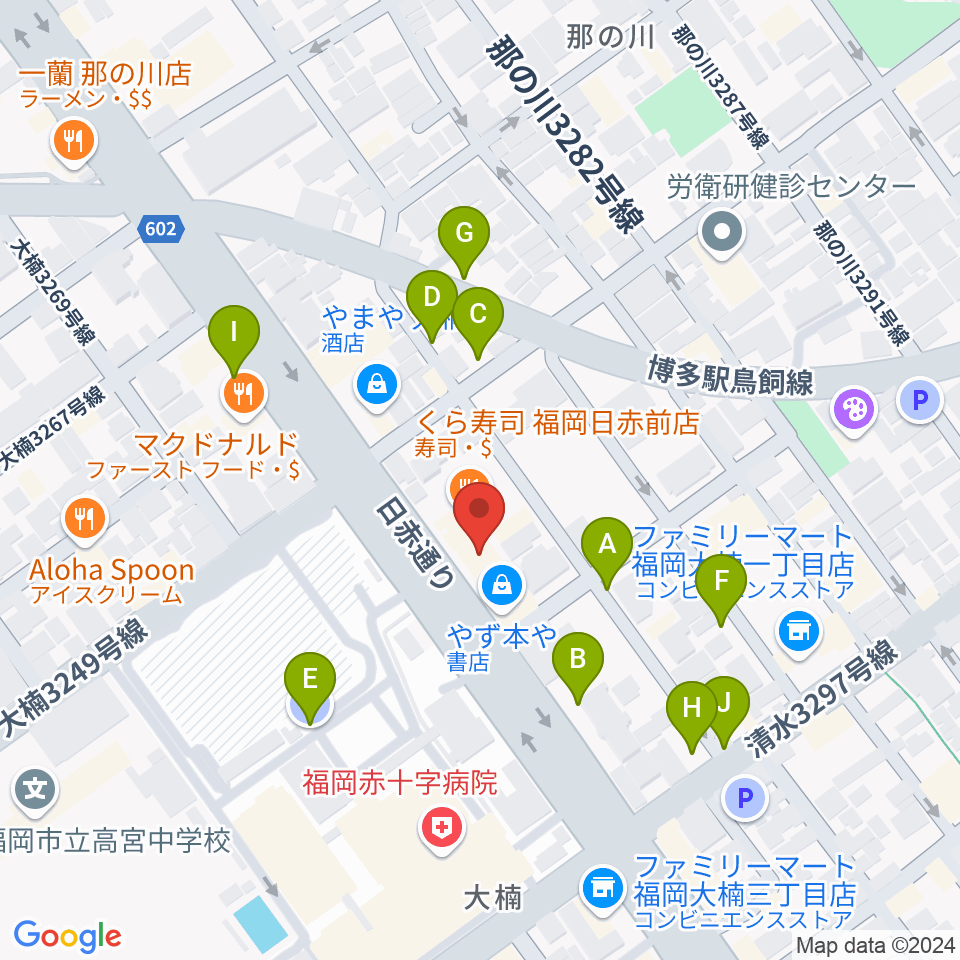 ピアノ百貨福岡店周辺の駐車場・コインパーキング一覧地図