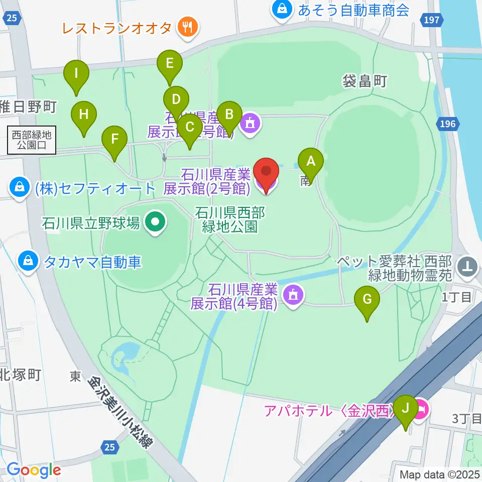 石川県産業展示館1・2・3号館周辺の駐車場・コインパーキング一覧地図