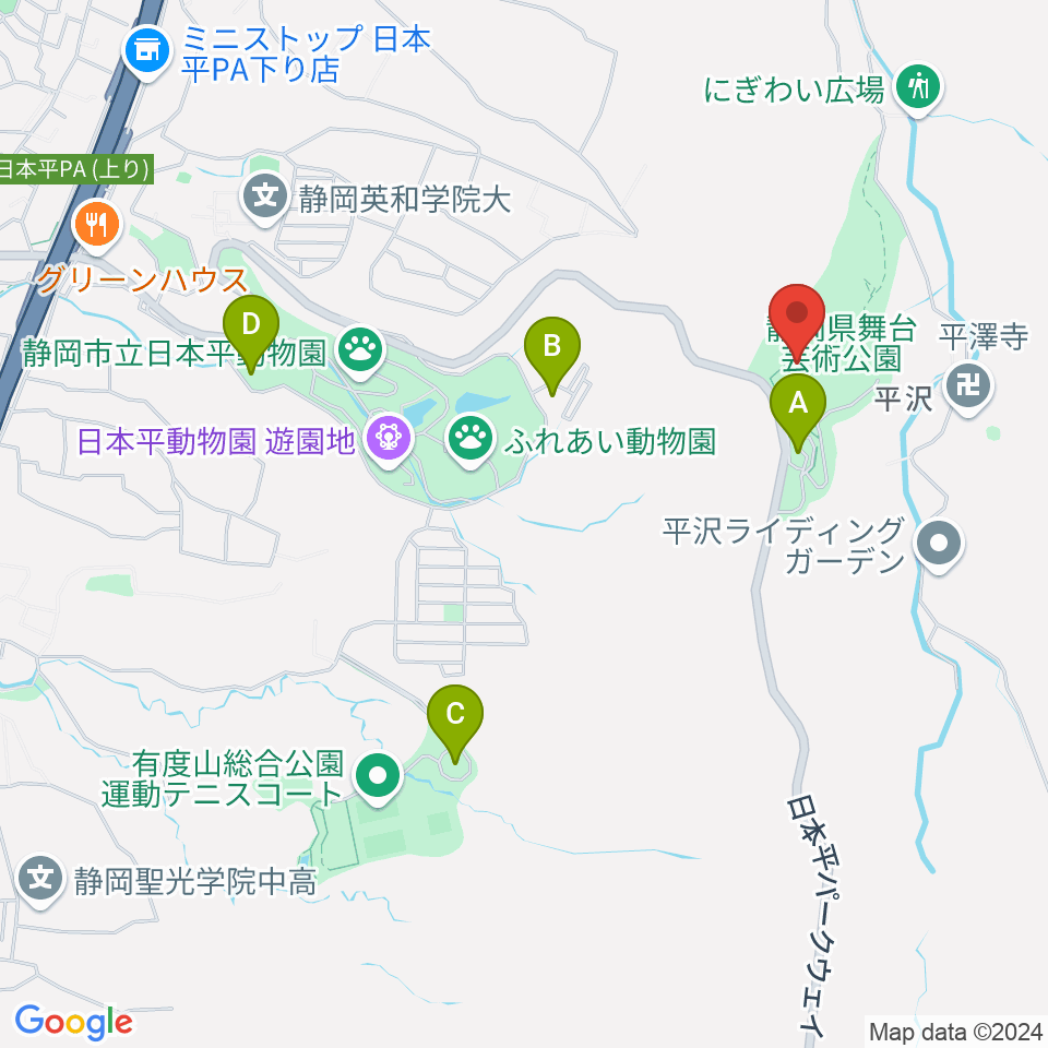 静岡県舞台芸術公園周辺の駐車場・コインパーキング一覧地図