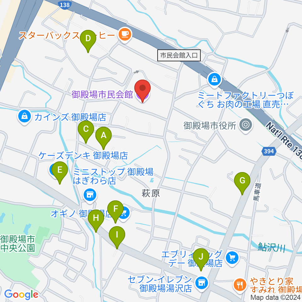 御殿場市民会館周辺の駐車場・コインパーキング一覧地図