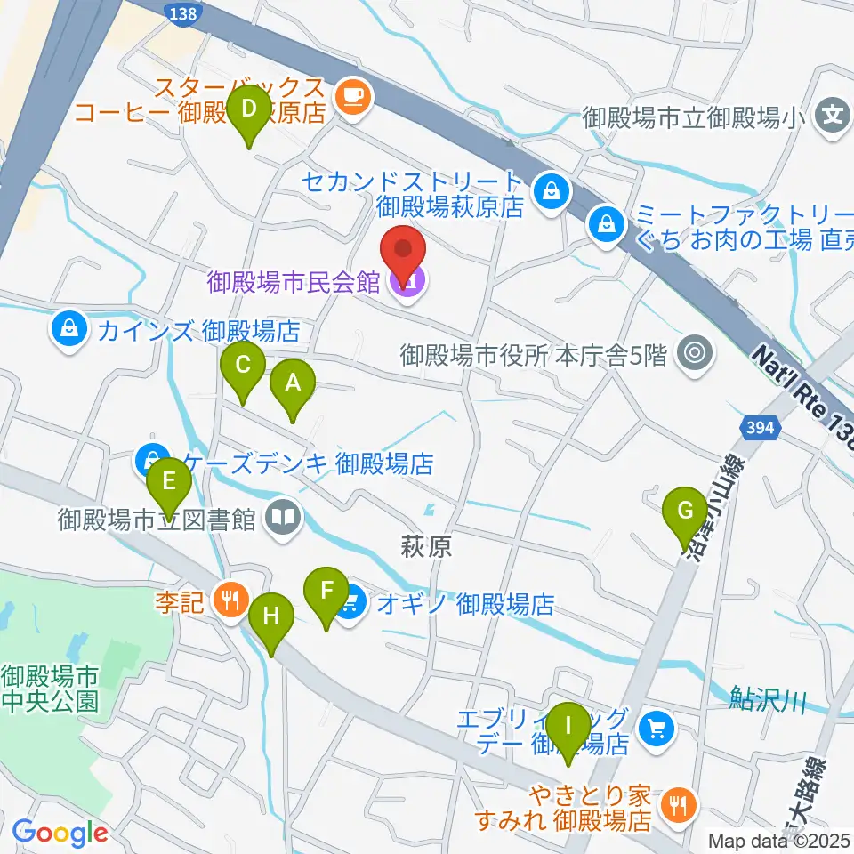 御殿場市民会館周辺の駐車場・コインパーキング一覧地図