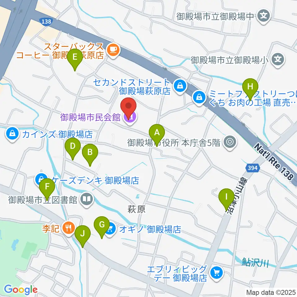 御殿場市民会館周辺の駐車場・コインパーキング一覧地図