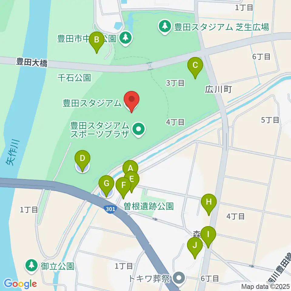 豊田スタジアム周辺の駐車場・コインパーキング一覧地図